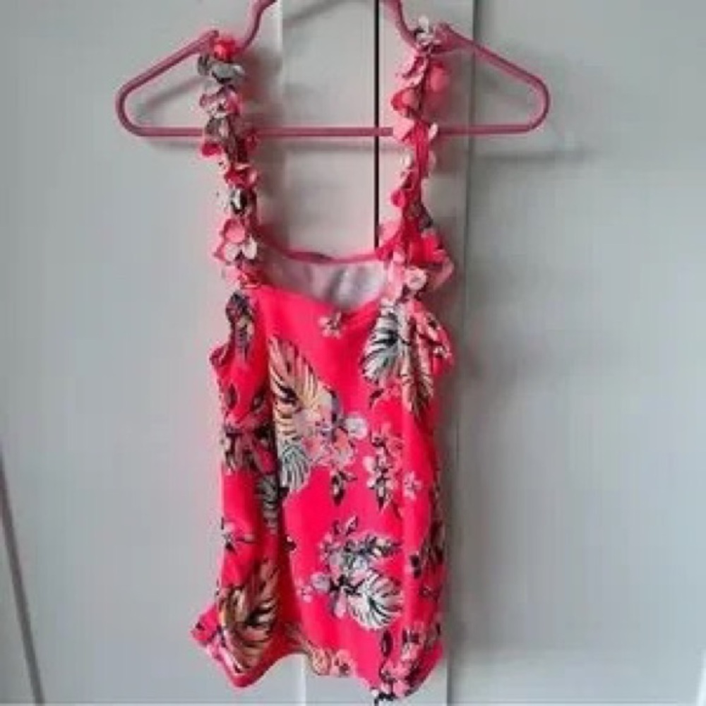 Floral Ruffled Strap Pink Tank Top - Picture 2 of 5